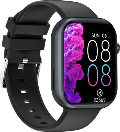 Dutch Wanted - Black Smartwatch - 45,5mm - Siliconen Band - Voor Dames en Heren - Stappenteller - IOS en Android - Zwart