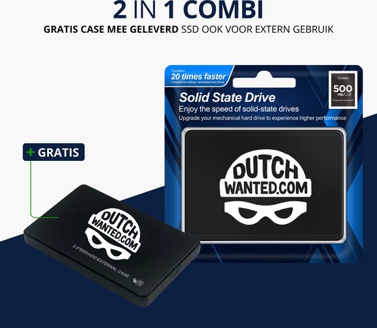 Dutch Wanted SSDriveGuard Draagbare SSD Externe Harde Schijf + Gratis Case - Snelle writing speed van 550mb p/s - 512GB aan Solide State Opslag - Plug and play - Portable storage - Opslag extern pc of laptop - USB 3.2 - Harde schijf expansion