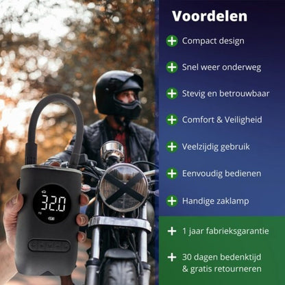 Dutch Wanted Elektrische Fietspomp - Draadloze Compressor Bandenpomp - Draagbare luchtcompressor