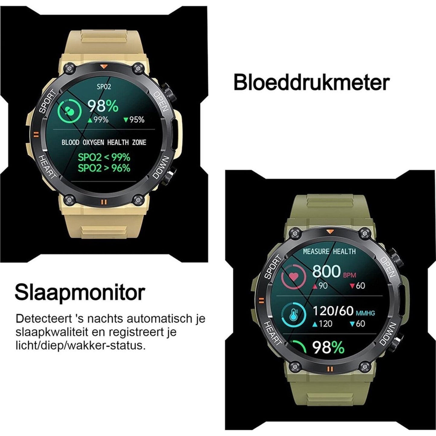 DutchWanted - Indestructible Smartwatch - 47mm - Voor Dames en Heren - Stappenteller - Hartslagmeter - IOS en Android - Zwart