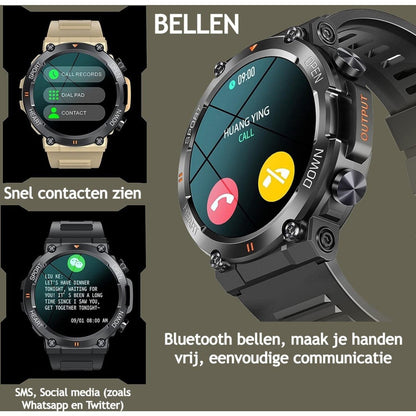 DutchWanted - Indestructible Smartwatch - 47mm - Voor Dames en Heren - Stappenteller - Hartslagmeter - IOS en Android - Zwart