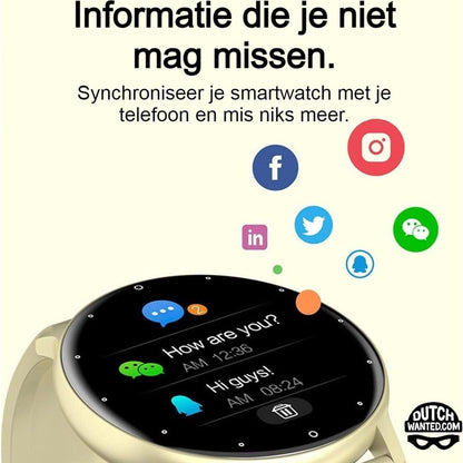 DutchWanted - PowerForce Smartwatch - 46mm - Voor Dames en Heren - Stappenteller - Slaapmeter - IOS en Android - Zwart